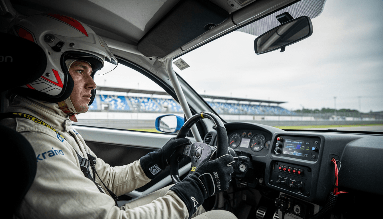 Pilota professionista al volante di un'auto da pista